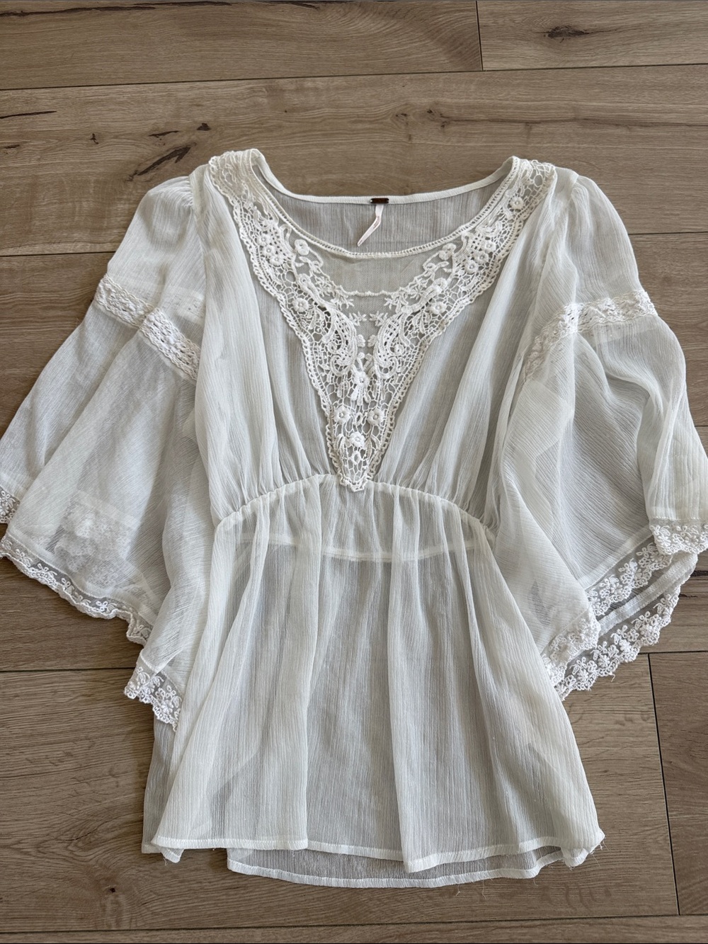 Free People Sheer Ivory Lace-Trim Peasant Tunic